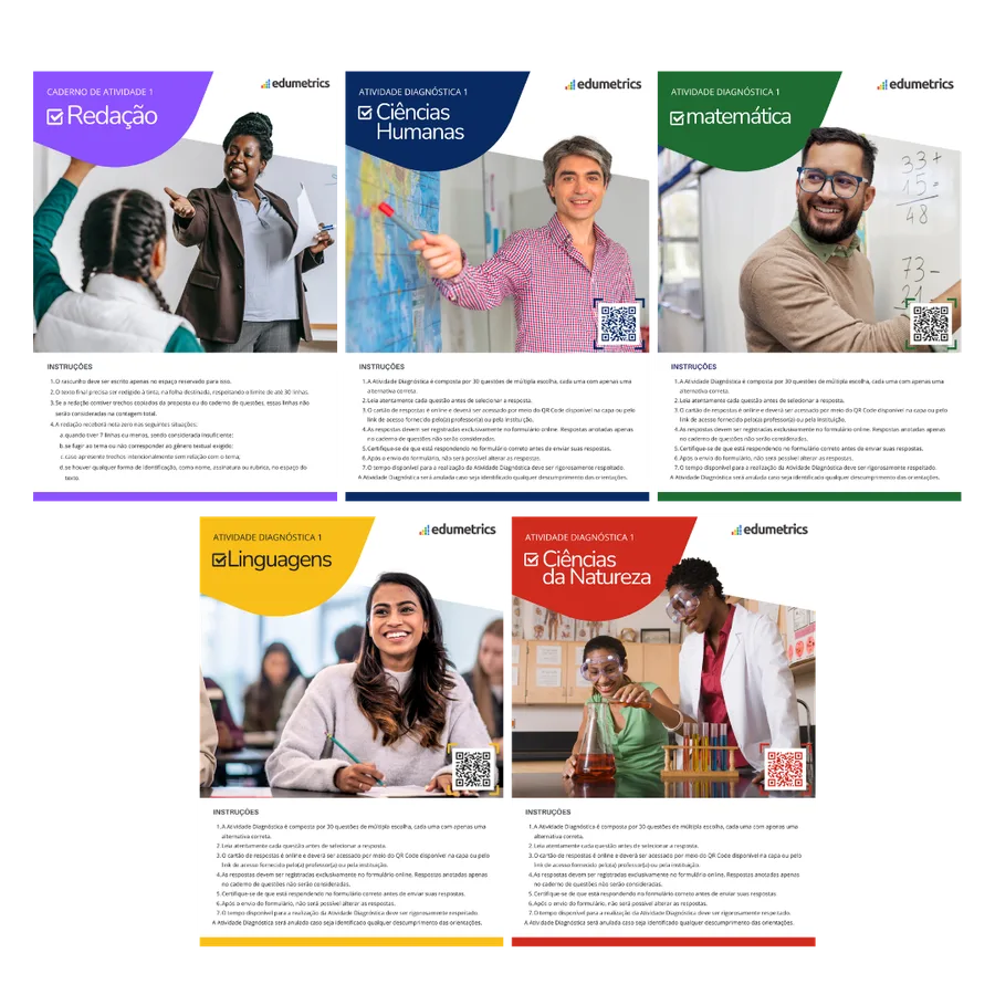 Cadernos de simulados Edumetrics: Redação, Ciências Humanas, Matemática, Linguagens e Ciências da Natureza